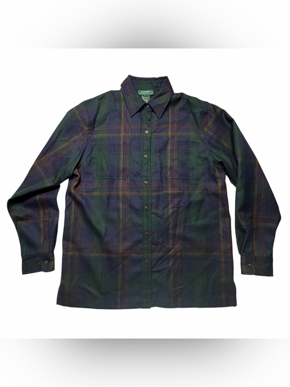Women’s Lauren Ralph Lauren Green Plaid Wool Button Down Front Shirt Medium